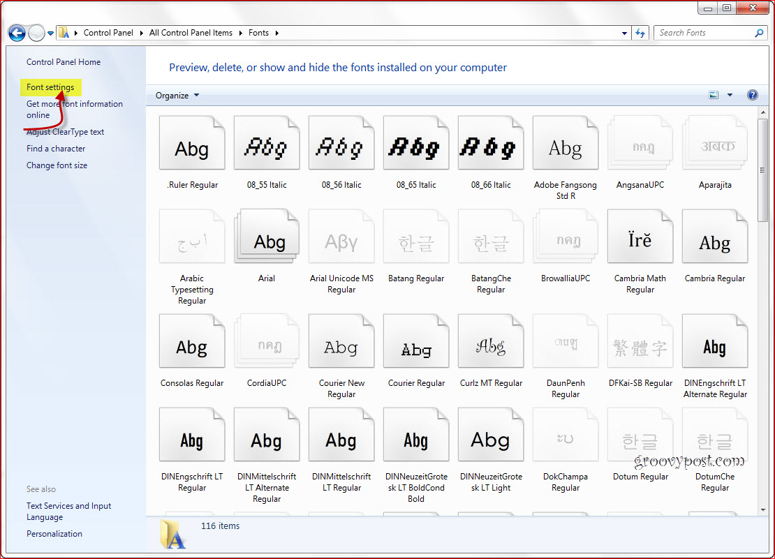 Install New Fonts in Windows 7